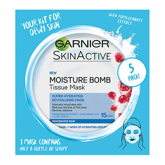Garnier Moisture Bomb Pomegranate Hydrating Face Sheet Mask For Dehydrated Skin 5 Pack Box