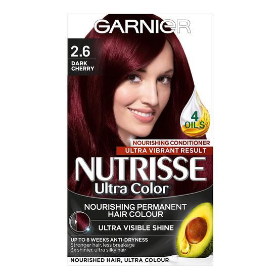 Garnier Nutrisse 2.6 Ultra Dark Cherry Permanent Hair Dye Natural Looking Hair Colour Result