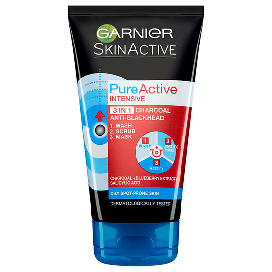 Garnier Pure Active 3in1 Charcoal Blackhead Mask Wash Scrub