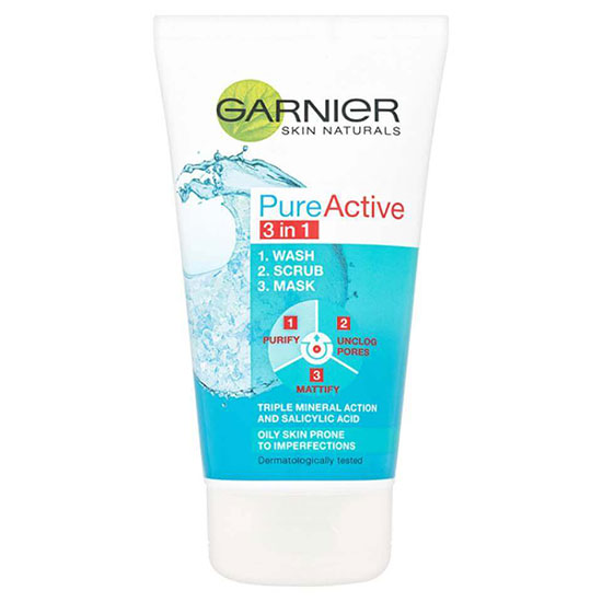 Garnier Pure Active 3in1 Clay Wash Scrub Mask Oily Skin