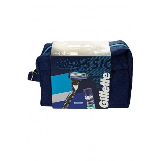 Gillette Mach 3gilette Classic Set Handle Plus 2 Blades Soothing Shave Gel & Bag 200ml