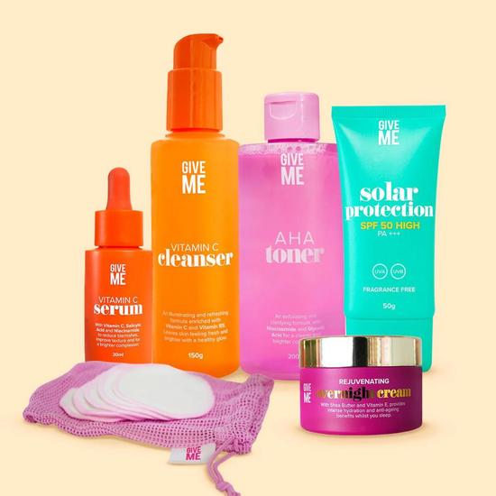 Give Me Radiance Reveal Exfoliant Bundle 50g Solar Protection, 50ml Overnight Cream, 200ml Toner, 150g Ckeanser + 30ml Serum