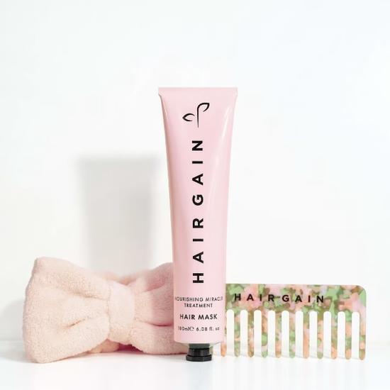 Hair Gain Pampering Gift Set Hair Mask + Wide Tooth Comb + Pink Bow Headband
