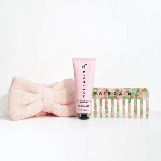 Hair Gain Pampering Gift Set Mini Hair Mask + Wide Tooth Comb + Pink Bow Headband