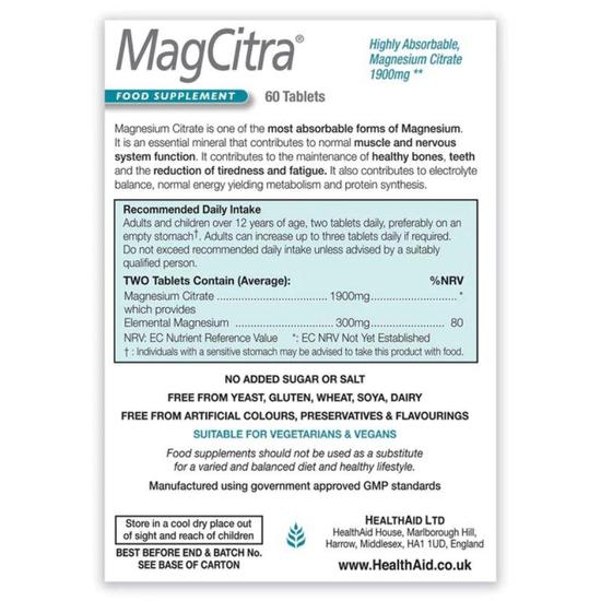 Health Aid MagCitra Tablets 60 Tablets
