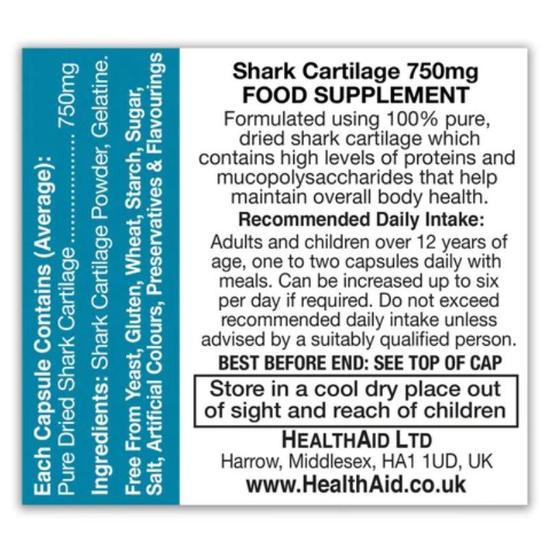 Health Aid Shark Cartilage 750mg Capsules 50 Capsules