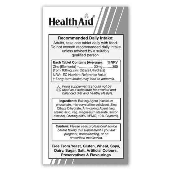Health Aid Zinc Citrate 100mg Tablets 100 Tablets
