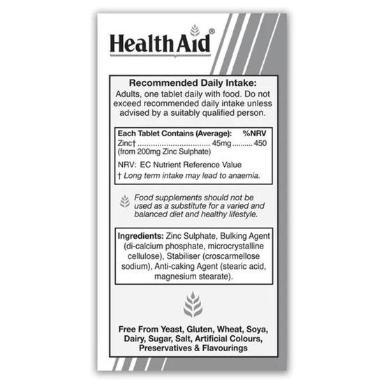 Health Aid Zinc Sulphate 200mg Tablets 90 Tablets