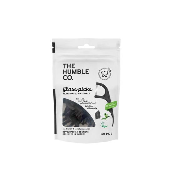 Humble Floss Picks 2-In-1 Mint Flavour & Charcoal-Infused x50