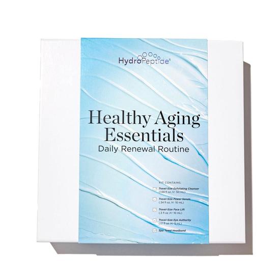 HydroPeptide Healthy Ageing Essentials 50ml Exfoliating Cleanser, 5ml Eye Authority, 10ml Face Lift, 10ml Power Serum & Towel Headband