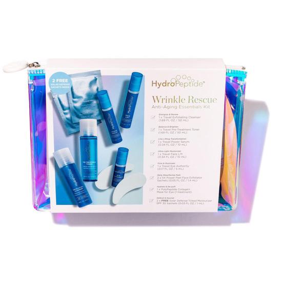 HydroPeptide Wrinkle Rescue Kit Exfoliating Cleanser + Pre-Treatment Toner + Power Serum + Face Lift Moisturizer + Eye Authority + 5X Power Peel Exfoliator + Tinted SPF Moisturiser + Eye Mask