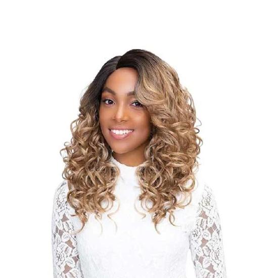 Janet Collection Extended Deep Part Synthetic Syndra Lace Wig 1B