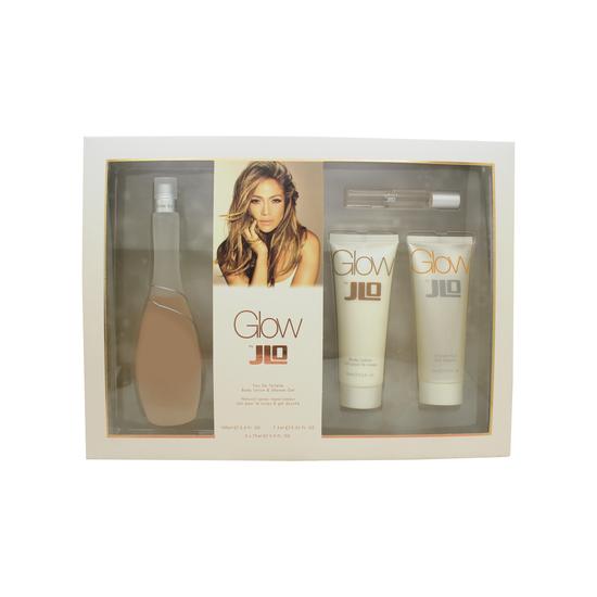 Jennifer Lopez Glow Gift Set 100ml Eau De Toilette + 75ml Body Lotion + 75ml Shower Gel + 7ml Eau De Toilette Rollerball