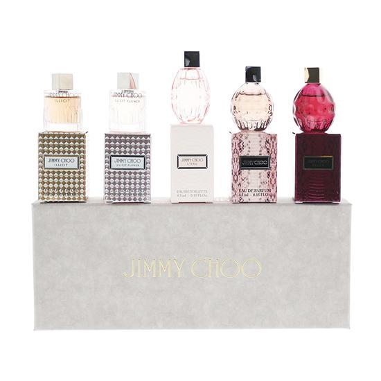 Jimmy Choo 5 Piece Miniature Perfume Gift Set Illicit Eau De Parfum 4.5ml, Illicit Flower Eau De Toilette 4.5ml, L'Eau Eau De Toilette 4.5ml, Eau De Parfum 4.5ml + Fever Eau De Parfum 4.5ml