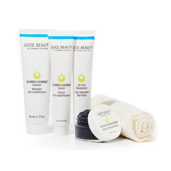 Juice Beauty BLEMISH CLEARING Solutions 57ml Cleanser, 28ml Serum, 28ml Moisturiser, 14ml Refining Mask & 1 Washcloth.