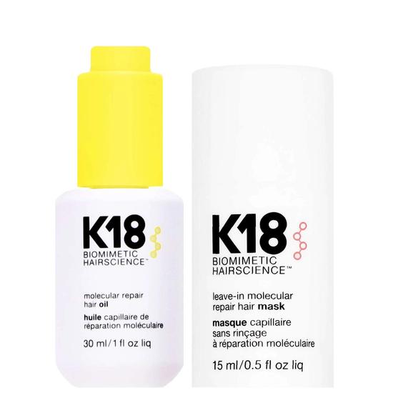K18 Bundles Duo: Molecular Repair Hair Oil & Biomimetic Hairscience Leave-In Molecular Repair Hair Mask