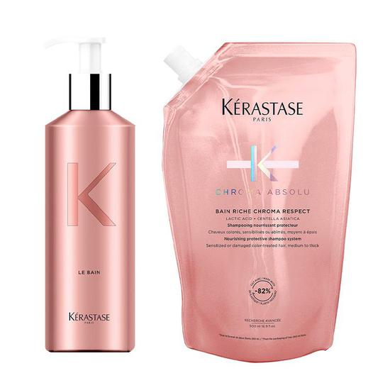 Kérastase Chroma Absolu Bain Riche Chroma Respect Shampoo Refill Pouch & Refillable Bottle 500ml Pouch + Bottle