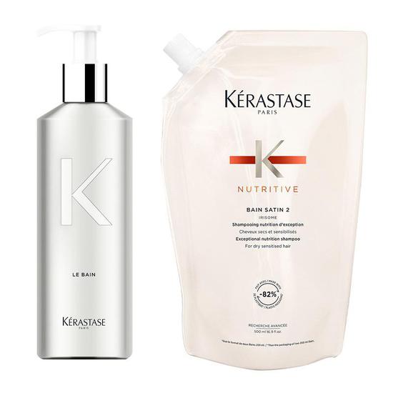 Kérastase Nutritive Bain Satin 2 Refill Pouch & Refillable Bottle 500ml Pouch + Bottle