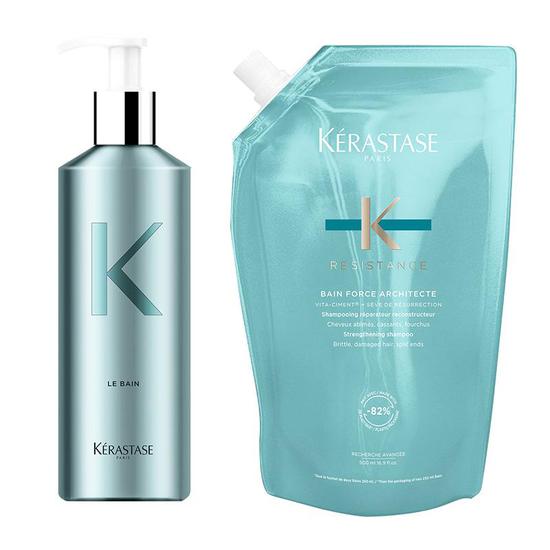 Kérastase Resistance Bain Force Architecte Refill Pouch & Refillable Bottle 500ml Pouch + Bottle