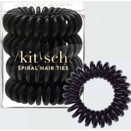 Kitsch Black Spiral Hair Ties 4 Pack