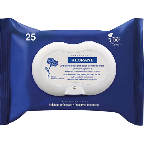 Klorane Soothing Makeup Removal Wipes With Cornflower 25 Wipes Biodegradable