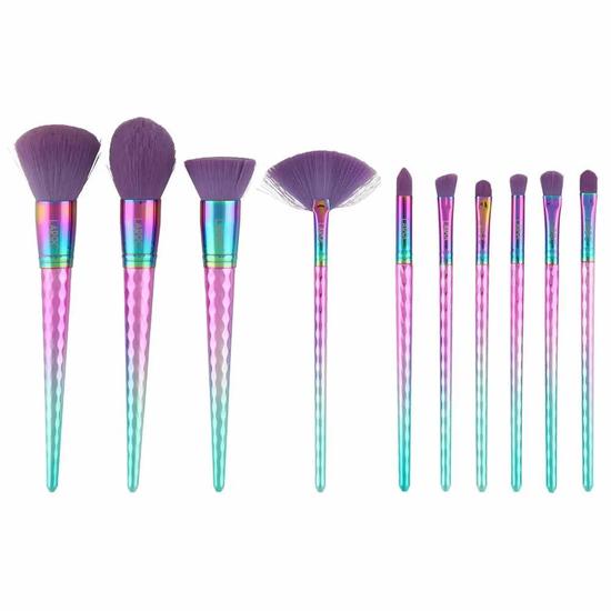 LaRoc 10 Piece Diamond Makeup Brush Set Rainbow
