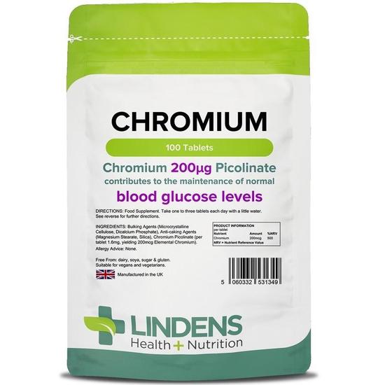 Lindens Chromium Picolinate 200mcg Tablets 100 Tablets