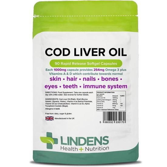 Lindens Cod Liver Oil 1000mg Capsules 90 Capsules