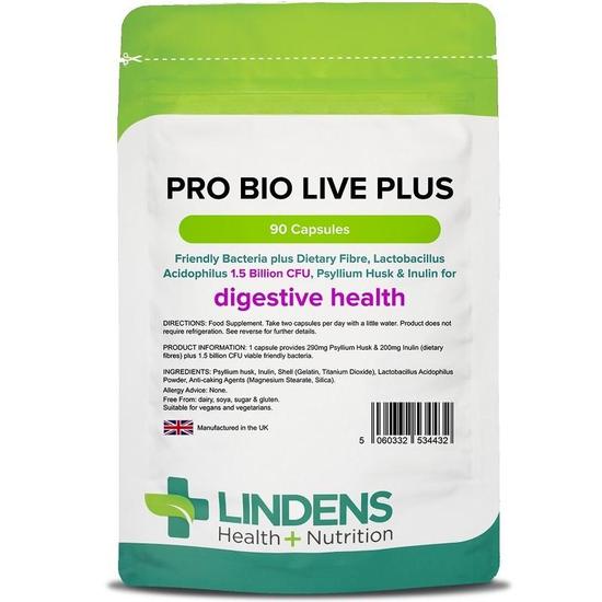 Lindens Pro Bio Live Plus +dietary Fibre Capsules 90 Capsules