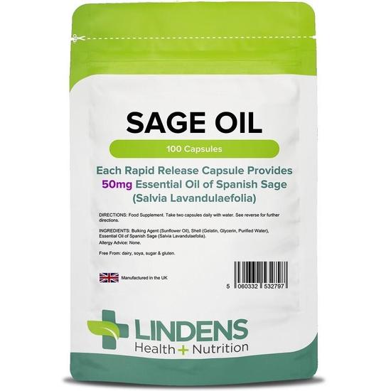 Lindens Sage 50mg Essential Oil Capsules 100 Capsules