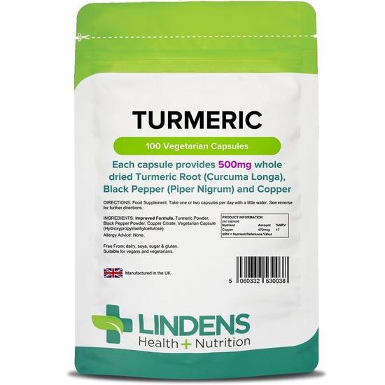 Lindens Turmeric 500mg With Black Pepper & Copper Vegicaps 100 Vegicaps