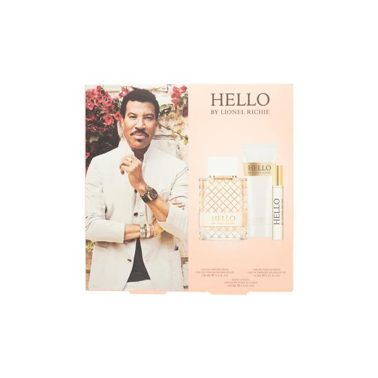 Lionel Richie Hello Women Gift Set- 100ml Eau De Parfum + 100ml Shower Gel + 15ml Travel Size