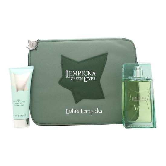 Lolita Lempicka Green Lover Gift Set 100ml Eau De Toilette + 75ml Aftershave Balm + Pouch