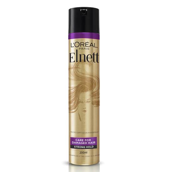 L'Oreal Paris Hairspray By Elnett Care For Dry Damaged Hair Strong Hold Argan Oil Shine
