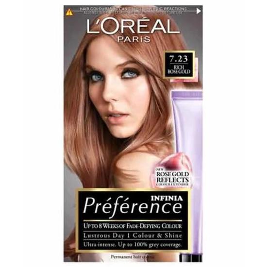 L'Oreal Paris Preference Infinia Permanent Colour 7.23 Rich Rose Gold