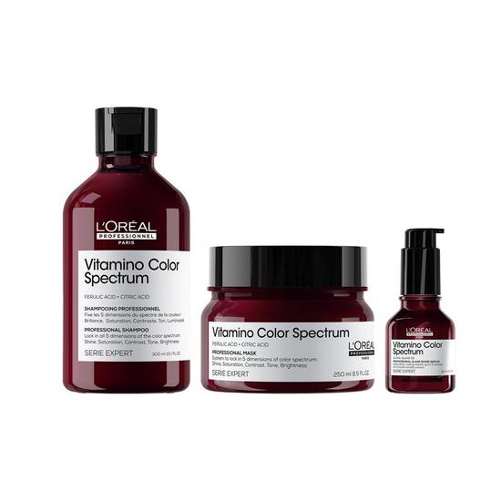 L'Oréal Professionnel Vitamino Colour Spectrum Shampoo, Rinse Off Hair Mask & Glass Shine Serum Pack