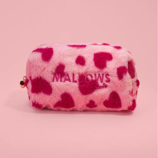 Mallows Beauty Red Heart Fur Makeup Bag