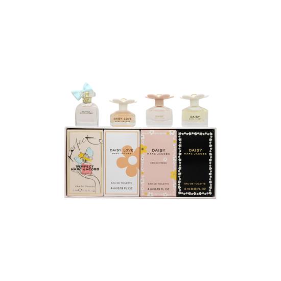 Marc Jacobs Miniatures For Women Gift Set 4ml Daisy Eau De Toilette + 5ml Perfect Eau De Parfum + 4ml Daisy Love Eau De Toilette + 4ml Daisy Eau So Fresh Eau De Toilette