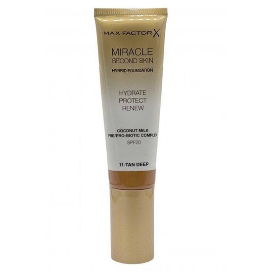 Max Factor Miracle Second Skin Foundation Hydrate Protect Renew SPF 20 Deep Tan #11 30ml