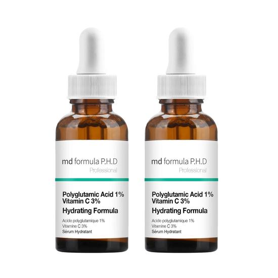 MD Formula Hydrating Serum Polyglutamic Acid 1%, Vitamin C 3% Twin Value Savings Pack