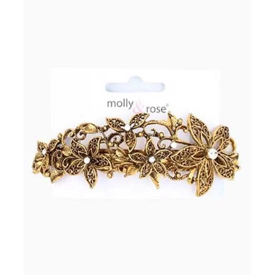 Molly And Rose Vintage Style Gilt Crystal Filligree Flower Barrette 5333
