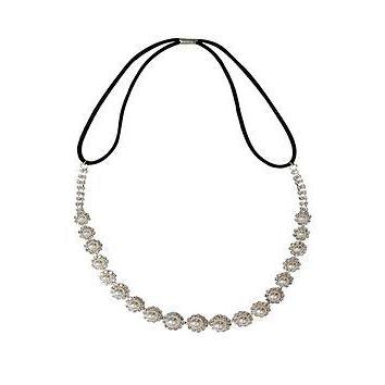Mood Silver Plated Crystal & Pearl Flower Diamante Stretch Headband