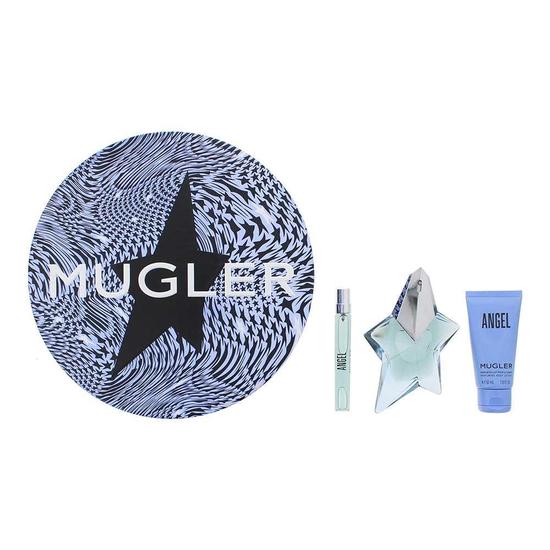 Mugler Angel Eau De Parfum 50ml, Eau De Parfum 10ml Travel Spray + Body Lotion 50ml Gift Set For Her