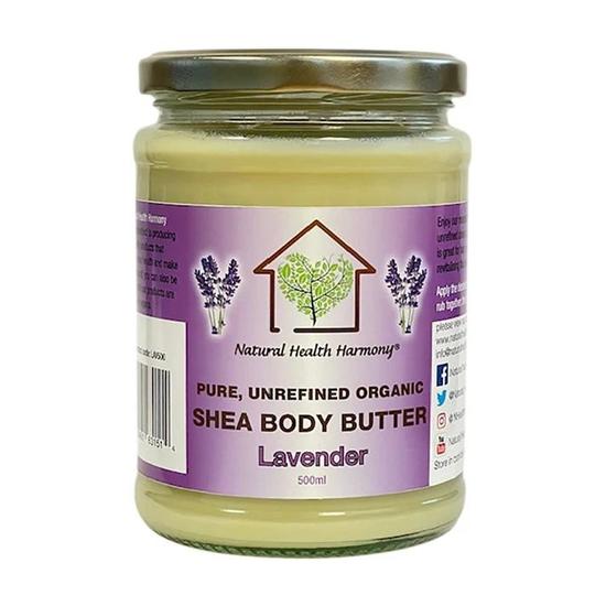 Natural Health Harmony Pure Unrefined Organic Shea Body Butter With Lavender 500ml