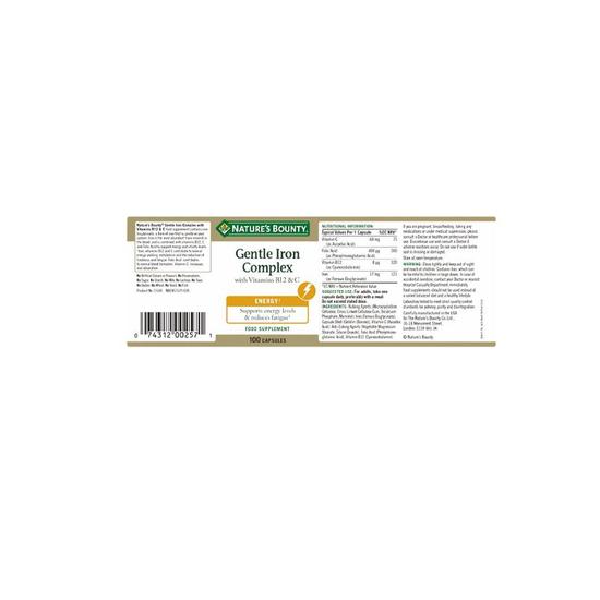 Nature's Bounty Gentle Iron Complex With Vitamins B12 & C Capsules