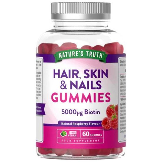 Nature's Truth Hair Skin & Nails Biotin 5000ug Raspberry Gummies 60 Gummies