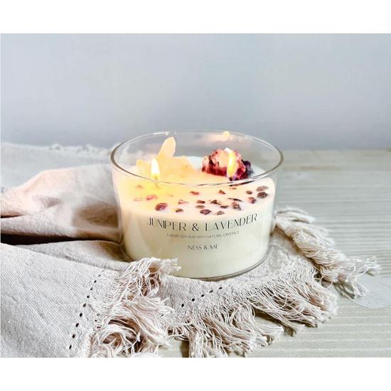 Ness & Me Luxury 2-Wick Crystal Soy Wax Candle Lavender & Juniper 280g