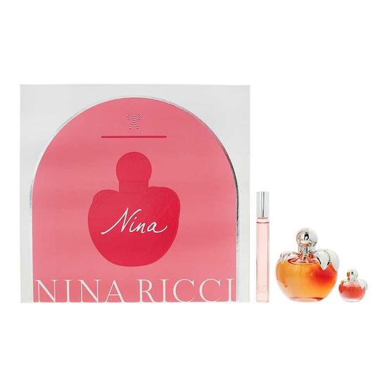 Nina Ricci Nina Eau De Toilette 80ml, Rollerball 10ml + Eau De Toilette 4ml Gift Set For Her