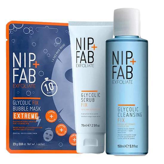 NIP+FAB Glycolic Fix Refine & Shine Kit Glycolic Extreme Bubble Mask + Cleansing Fix + Fix Scrub