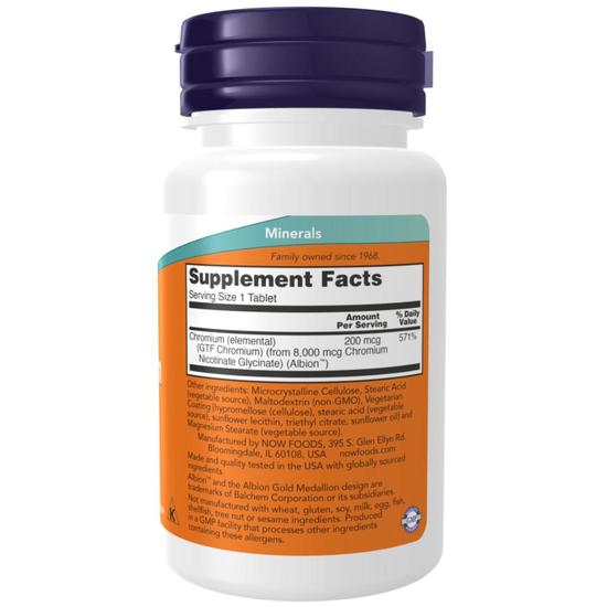 NOW Foods GTF Chromium 200mcg Tablets 100 Tablets